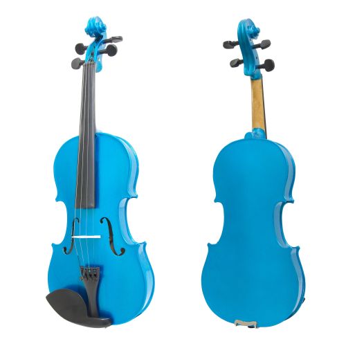  Mendini by Cecilio Mendini Full Size 44 MV-Blue Solid Wood Violin wTuner, Lesson Book, Shoulder Rest, Extra Strings, Bow, 2 Bridges & Case, Metallic Blue