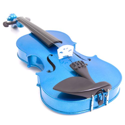  Mendini by Cecilio Mendini Full Size 44 MV-Blue Solid Wood Violin wTuner, Lesson Book, Shoulder Rest, Extra Strings, Bow, 2 Bridges & Case, Metallic Blue