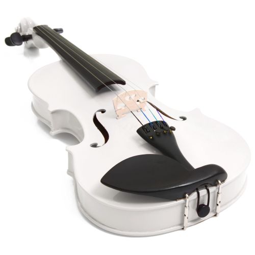  Mendini by Cecilio Mendini Size 12 MV-White Solid Wood Violin wTuner, Lesson Book, Shoulder Rest, Extra Strings, Bow, 2 Bridges & Case