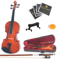 Mendini by Cecilio Size 14 MV200 Handcrafted Solid Wood Violin Pack with 1 Year Warranty, Shoulder Rest, Bow, Rosin, Extra Set Strings, 2 Bridges & Case, Natural Varnish