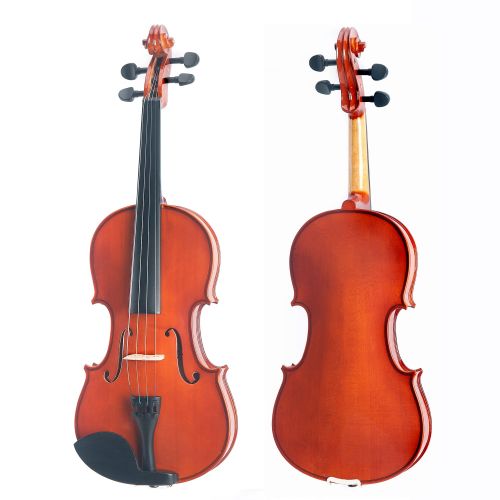  Mendini by Cecilio Size 14 MV200 Handcrafted Solid Wood Violin Pack with 1 Year Warranty, Shoulder Rest, Bow, Rosin, Extra Set Strings, 2 Bridges & Case, Natural Varnish