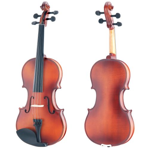  Mendini by Cecilio Size 132 MV300 Handcrafted Solid Wood Violin Pack with 1 Year Warranty, 2 Bows, Rosin, Extra Set Strings, 2 Bridges & Case, Satin Antique