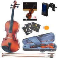 Mendini by Cecilio Mendini Size 116 MV300 Solid Wood Violin wTuner, Lesson Book, Extra Strings, 2 Bows, 2 Bridges & Case, Satin Antique Finish