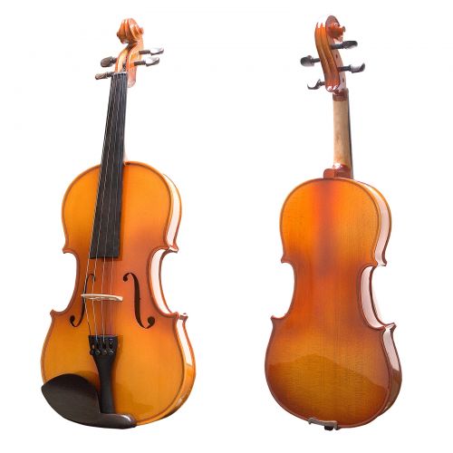  Mendini by Cecilio Mendini Size 14 MV400 Ebony Fitted Solid Wood Violin with Tuner, Lesson Book, 2 Bows, Shoulder Rest and Extra Strings