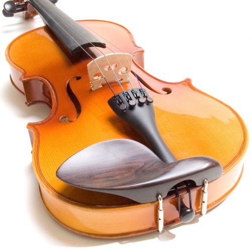  Mendini by Cecilio Mendini Size 14 MV400 Ebony Fitted Solid Wood Violin with Tuner, Lesson Book, 2 Bows, Shoulder Rest and Extra Strings