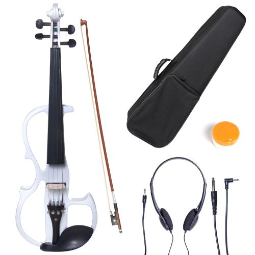  Cecilio Full Size Left-Handed Solid Wood Electric Silent Violin with Ebony Fittings-L44CEVN-L2W Pearl White