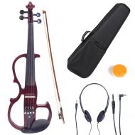 Cecilio Full Size Left-Handed Solid Wood Electric Silent Violin with Ebony Fittings-L44CEVN-L2NA Metallic Mahogany