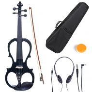Cecilio Full Size Left-Handed Solid Wood Electric Silent Violin with Ebony Fittings L44CEVN-L1BK Metallic Black
