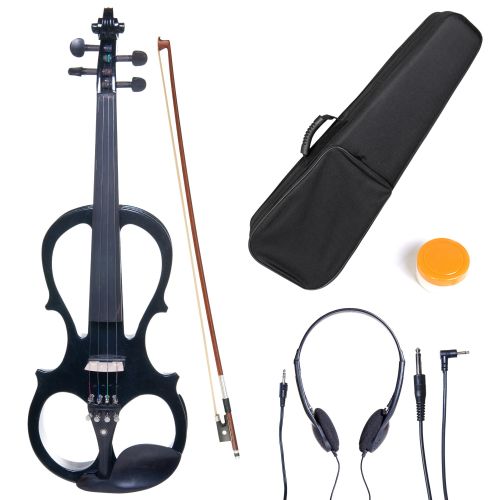  Cecilio Full Size Left-Handed Solid Wood Electric Silent Violin with Ebony Fittings L44CEVN-L1BK Metallic Black