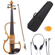 Cecilio Full Size Left-Handed Solid Wood Electric Silent Violin with Ebony Fittings-L44CEVN-L2Y Metallic Yellow Maple