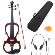 Cecilio Full Size Left-Handed Solid Wood Electric Silent Violin with Ebony Fittings-L44CEVN-L1NA Metallic Mahogany