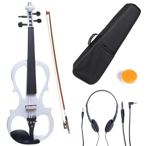  Cecilio Size 34 CEVN-1W Solidwood Pearl White ElectricSilent Violin with Ebony Fittings