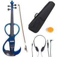 Cecilio 44 CEVN-3BL Solidwood Metallic Blue ElectricSilent Violin with Ebony Fittings-Full Size