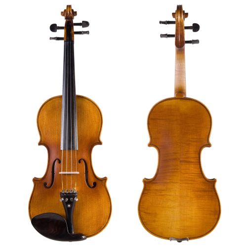  Cecilio Size 12 CVN-500 Ebony Fitted Flamed Solid Wood Violin with DAddario Prelude Strings, Lesson Book, Shoulder Rest