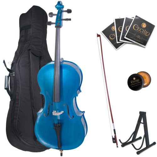  Cecilio Full Size 44 CCO-Blue Student Cello w1 Year Warranty, Stand, Extra Set Strings, Bow, Rosin, Bridge & Soft Case