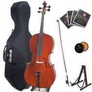 Cecilio CCO-500 Ebony Fitted Flamed Solid Wood Cello with Hard and Soft Case, Stand, Extra Strings, Bow, Rosin and Bridge, Size 34