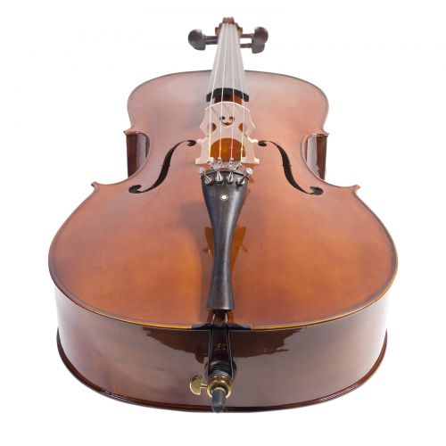  Cecilio CCO-500 Ebony Fitted Flamed Solid Wood Cello with Hard and Soft Case, Stand, Extra Strings, Bow, Rosin and Bridge, Size 34