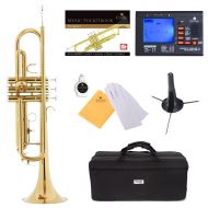 Mendini by Cecilio Bb Trumpet wTuner, Stand, Pocketbook, Deluxe Case and 1 Year Warranty, Gold Lacquer MTT-L+SD+PB+92D