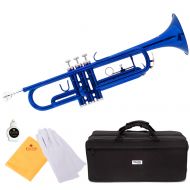Mendini by Cecilio MTT-BL Blue Lacquer Brass Bb Trumpet with Durable Deluxe Case and 1 Year Warranty