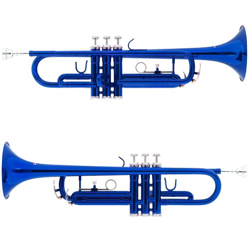  Mendini by Cecilio Bb Trumpet wTuner, Stand, Pocketbook, Deluxe Case and 1 Year Warranty, Blue Lacquer MTT-BL+SD+PB+92D