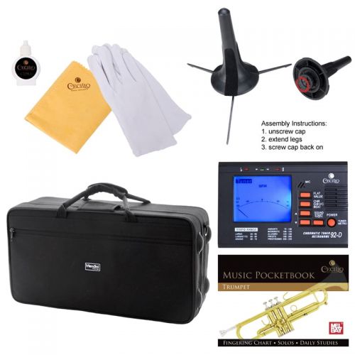  Mendini by Cecilio Bb Trumpet wTuner, Stand, Pocketbook, Deluxe Case and 1 Year Warranty, Black Lacquer MTT-BK+SD+PB+92D