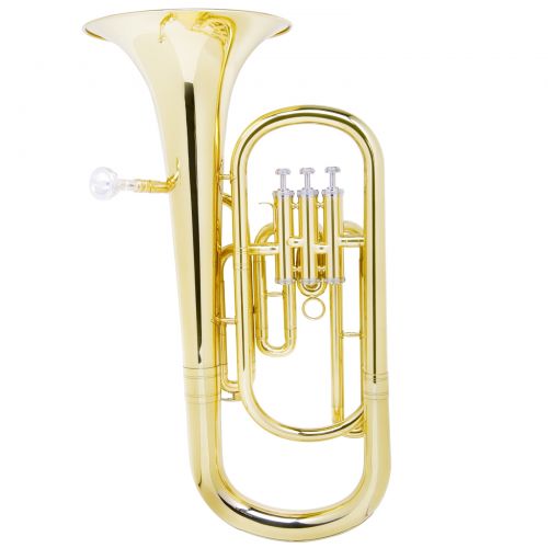  Cecilio Musical Instruments Mendini MBR-20 Lacquer Brass B Flat Baritone with Stainless Steel Pistons