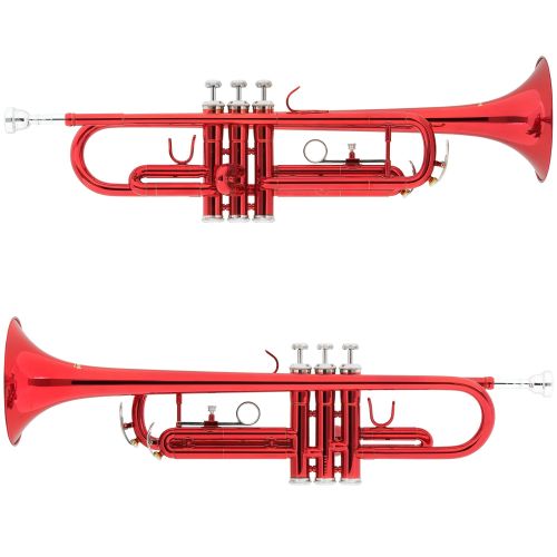  Mendini by Cecilio MTT-RL Red Lacquer Brass Bb Trumpet with Durable Deluxe Case and 1 Year Warranty