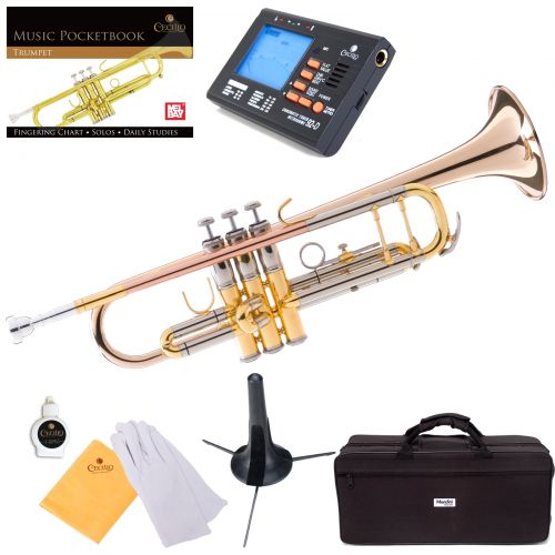  Mendini by Cecilio MTT-40 Double-Braced Rose-Brass Bb Trumpet wTuner, Stand, Deluxe Case and 1 Year Warranty