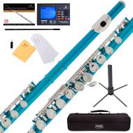 Mendini by Cecilio MFE-SB Sky Blue C Flute with Stand, Tuner, 1 Year Warranty, Case, Cleaning Rod, Cloth, Joint Grease, and Gloves