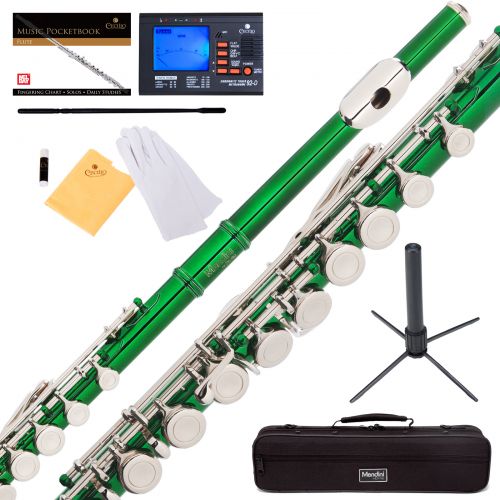  Mendini by Cecilio MFE-GN Green Lacquer C Flute with Stand, Tuner, 1 Year Warranty, Case, Cleaning Rod, Cloth, Joint Grease, and Gloves