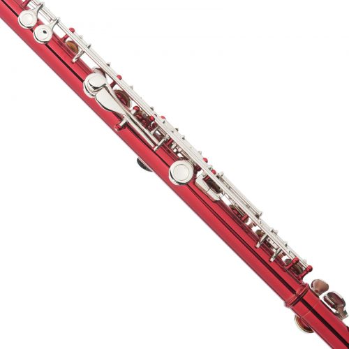  Mendini by Cecilio MFE-RD Red Lacquer C Flute with Stand, Tuner, 1 Year Warranty, Case, Cleaning Rod, Cloth, Joint Grease, and Gloves