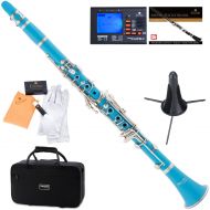 Mendini by Cecilio MCT-SB Sky Blue ABS Bb Clarinet w1 Year Warranty, Stand, Tuner, 10 Reeds, Pocketbook, Mouthpiece, Case, B Flat