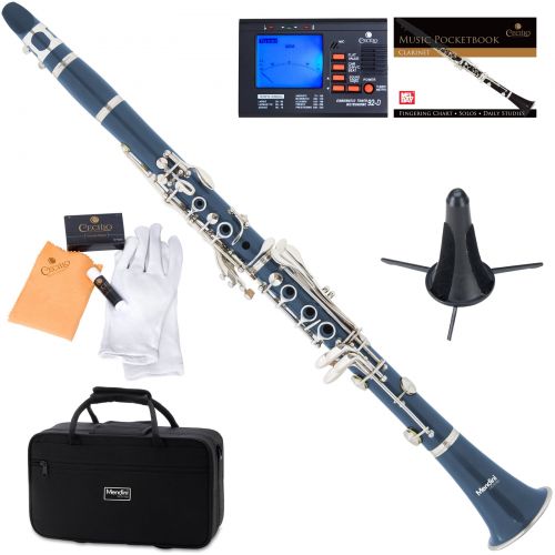  Mendini by Cecilio MCT-BL Blue ABS Bb Clarinet w1 Year Warranty, Stand, Tuner, 10 Reeds, Pocketbook, Mouthpiece, Case, B Flat