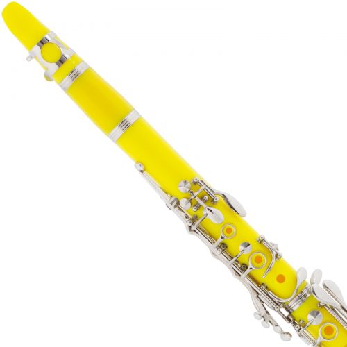  Mendini by Cecilio MCT-YL Yellow ABS Bb Clarinet w1 Year Warranty, Stand, Tuner, 10 Reeds, Pocketbook, Mouthpiece, Case, B Flat