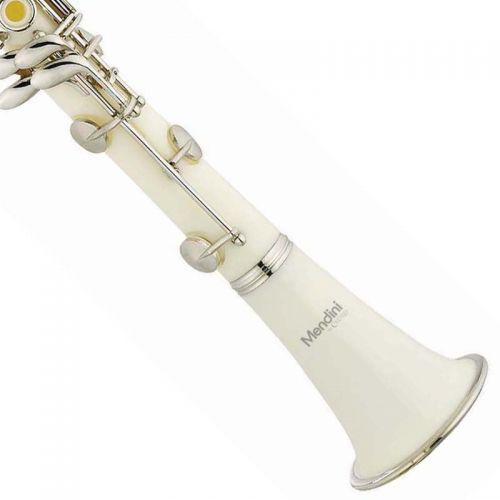  Mendini by Cecilio MCT-W White ABS Bb Clarinet w1 Year Warranty, Stand, Tuner, 10 Reeds, Pocketbook, Mouthpiece, Case, B Flat