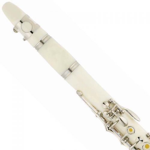  Mendini by Cecilio MCT-W White ABS Bb Clarinet w1 Year Warranty, Stand, Tuner, 10 Reeds, Pocketbook, Mouthpiece, Case, B Flat