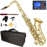 Mendini by Cecilio Bb Tenor Saxophone with Tuner, 10 Reeds, Mouthpiece and Case, MTS-L Gold Lacquer