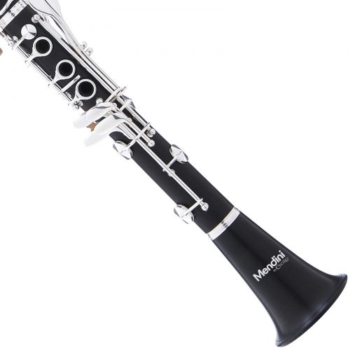  Mendini by Cecilio MCT-40 Ebony Wood Bb Clarinet wSilver Plated Keys, Italian Pads, 1 Year Warranty, Stand, Tuner, 10 Reeds, Pocketbook, Mouthpiece, Case, B Flat