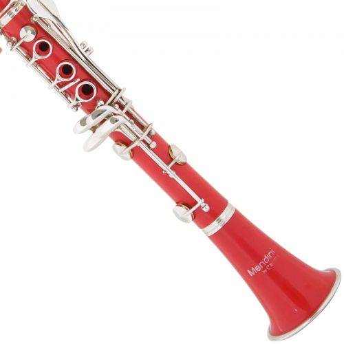  Mendini by Cecilio MCT-R Red ABS Bb Clarinet w1 Year Warranty, Stand, Tuner, 10 Reeds, Pocketbook, Mouthpiece, Case, B Flat