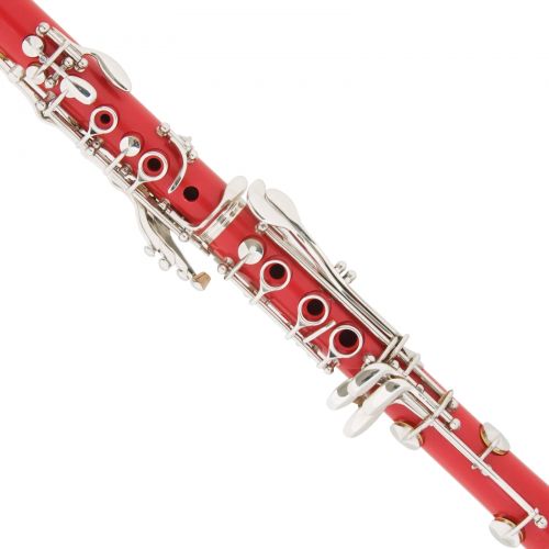  Mendini by Cecilio MCT-R Red ABS Bb Clarinet w1 Year Warranty, Stand, Tuner, 10 Reeds, Pocketbook, Mouthpiece, Case, B Flat