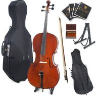 Cecilio CCO-500 Ebony Fitted Flamed Solid Wood Cello with Hard & Soft Case, Stand, Bow, Rosin, Bridge and Extra Set of Strings, Size 44 (Full Size)