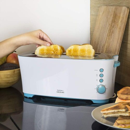  Cecotec Toast&Taste 2L Toaster. 7 Leistungsstufen, 4 Toasts, 3 Funktionen (Toasten, Aufwarmen, Auftauen), Inkl. Broetchenaufsatz, Kruemelschublade, 1350 W.