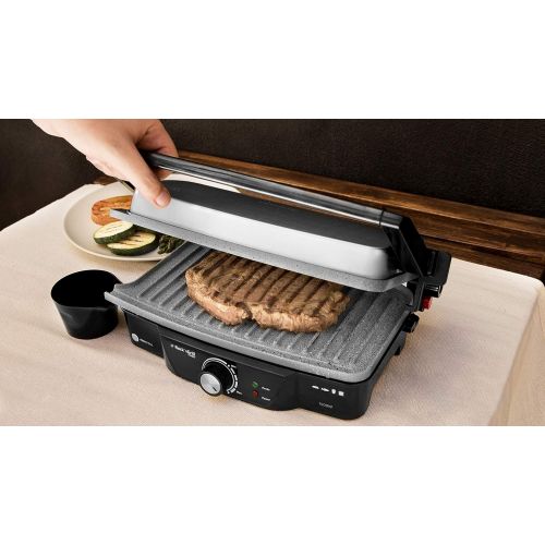  Panini Grill, Electric Grill, Iron and Toasted Sandwich Maker Stone-Coated Rock Slate, 1500Watts, 28.7x 17cm Opening 180° Rock 1500Cecotec.