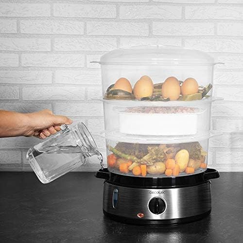  [아마존베스트]Cecotec Vapovita 3000 800W Stainless Steel Electric Steamer with 3 Freestanding Containers, Rice Bowl, Egg Boiler Stand, Timer 60 Minutes, 2 Side Water Inlets