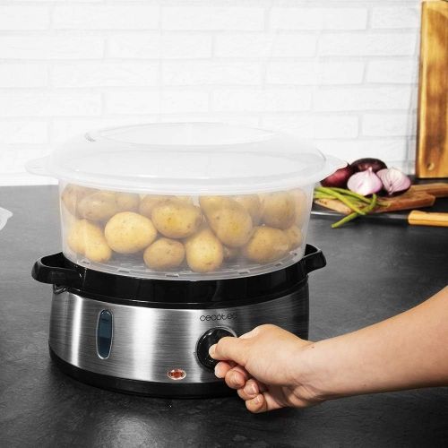  [아마존베스트]Cecotec Vapovita 3000 800W Stainless Steel Electric Steamer with 3 Freestanding Containers, Rice Bowl, Egg Boiler Stand, Timer 60 Minutes, 2 Side Water Inlets