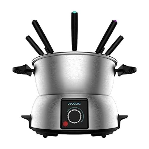  [아마존베스트]Cecotec FunGourmee Electric Fondue Stainless Steel for 8 People Adjustable Temperature 1000 W with 8 Skewers for Cheese, Chocolate and Oil