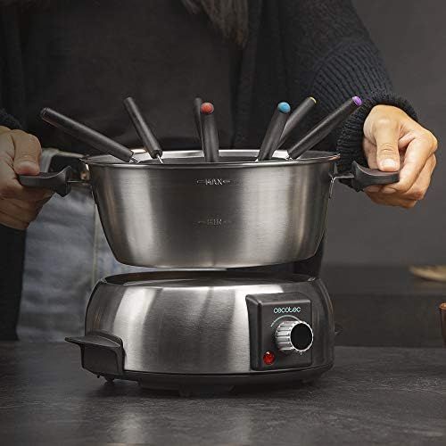  [아마존베스트]Cecotec FunGourmee Electric Fondue Stainless Steel for 8 People Adjustable Temperature 1000 W with 8 Skewers for Cheese, Chocolate and Oil