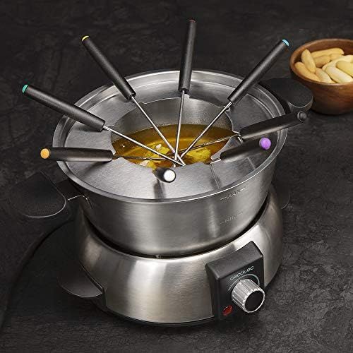  [아마존베스트]Cecotec FunGourmee Electric Fondue Stainless Steel for 8 People Adjustable Temperature 1000 W with 8 Skewers for Cheese, Chocolate and Oil