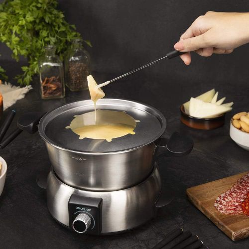  [아마존베스트]Cecotec FunGourmee Electric Fondue Stainless Steel for 8 People Adjustable Temperature 1000 W with 8 Skewers for Cheese, Chocolate and Oil