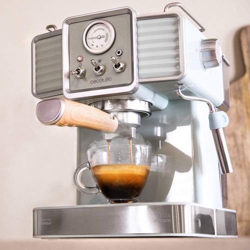  [아마존베스트]Cecotec Power Espresso 20 Tradizionale Espressomachine 1350 W 20 Bar Manometer Heizblock Kaffee Tee OEko Ohne Kapseln Milchschaumer Twin Tamper Kaffeedosierloeffel Vintage Design Ede